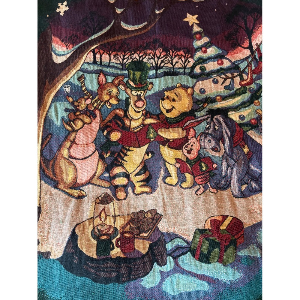 Vintage 90s Disney Winnie the Pooh Christmas Caroling Tapestry Throw Blanket